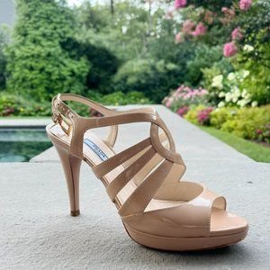 Prada Beige Leather Strappy Platform Sandals